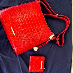 Red Crocodile-Embossed Women's Bag